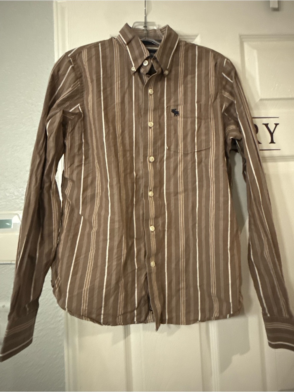 Abercrombie & Fitch Brown and White Striped Button-Down Shirt